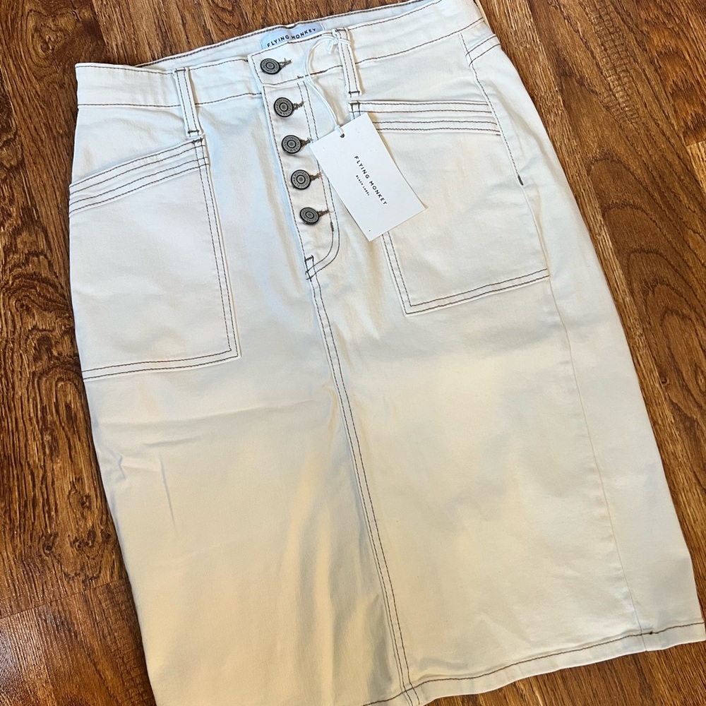 Flying Monkey Cream Button-Front Pencil Skirt NWT - image 1